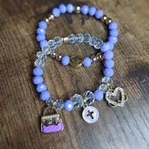 Purple and Gold Charm Bracelet Set